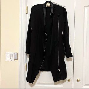 All Saints Black Leather Details Wren Biker Coat Jacket size UK8 US4 EU36